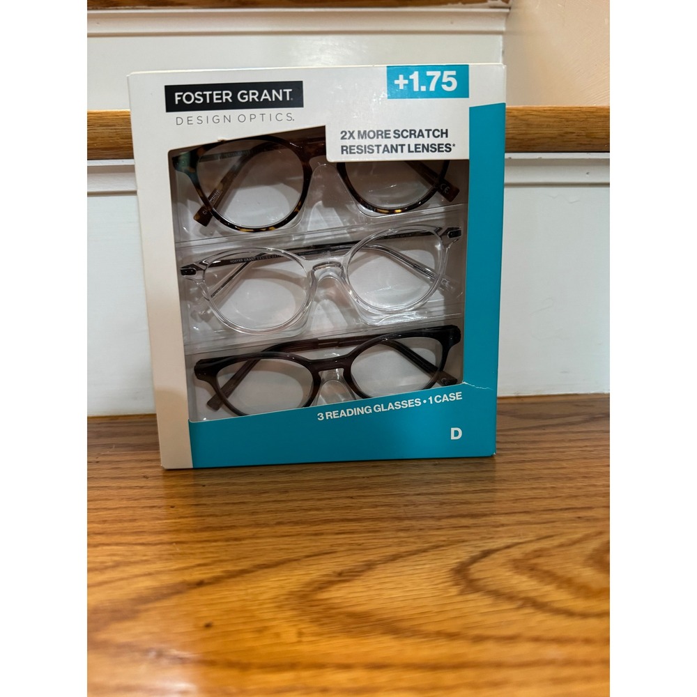 Foster Grant Design Optics Reading Glasses +1.75 – 3-Pack with Case NIB Unisex